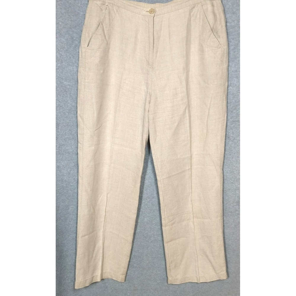 LL Bean Linen Trouser Pants Women 14 Wide Straight Leg Classic Polished